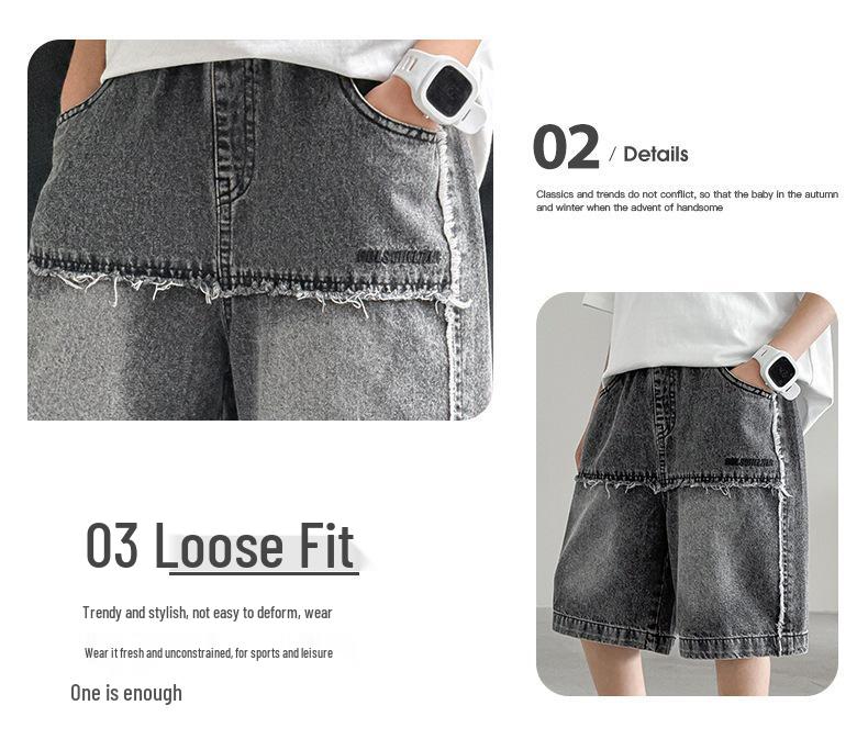 Boys' Summer Denim Shorts - Stylish, Trendy Mid-Length Capris for Big Kids