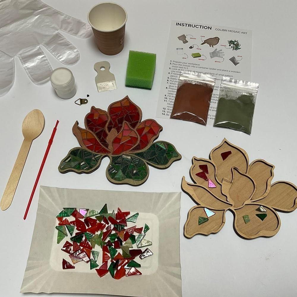 Red Flower Flower Mosaic Kit White Flower Mosaic Arts Handmade Crafts Lovers DIY Mosaic Kit  Kids