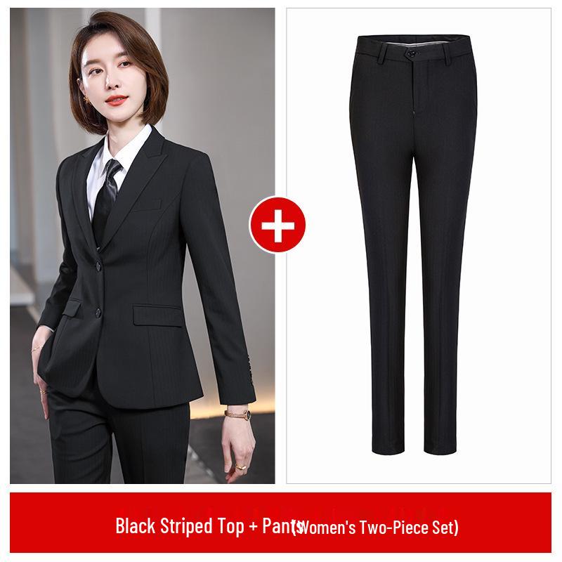 Unisex Professional Blue Suit Set for Civil Servant Interviews, Plus Size Available, Ideal for Hotel Work and Commuting.