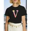 Women's Letter V Printed T-shirt Fashion Plus Size Casual Letter Pattern Summer Cotton Loose Harajuku Styles Oversized Tops