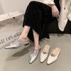 Fashion Female Shoes Butterfly-Knot Slippers Women Summer Increased Internal Low 2025 Silver Fabric Mary Janes PU Rubber Rome Butterfly-