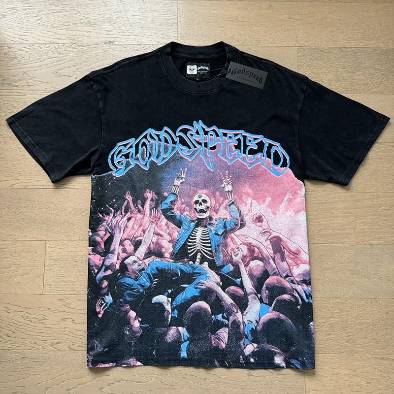 Men's Godspeed Skeleton Nightclub Hip Hop Print T-Shirt Short Sleeve Black T-Shirt