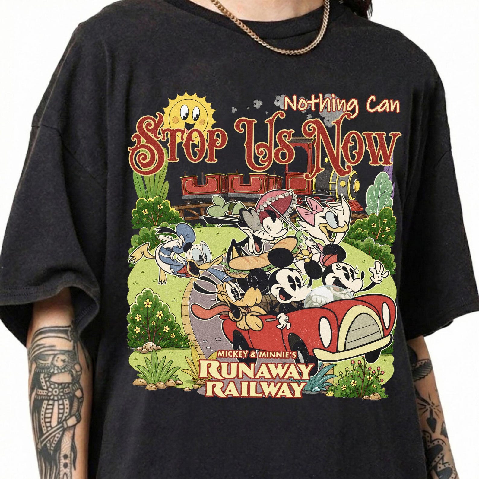 Mickey And Minnie Nothing Can Stop Us Now Shirt, Retro Runaway Railway Tee, Disney Family Trip Gift, Comfort Colors Graphic Tee M