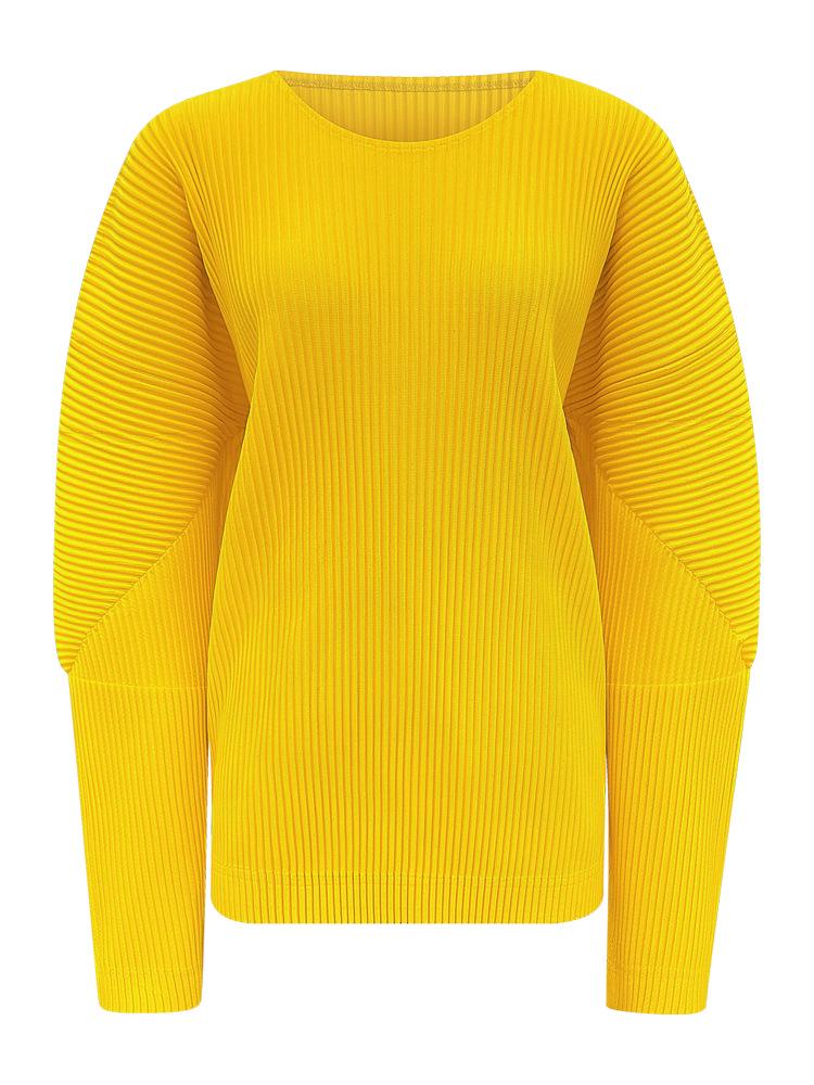 Miyake Pleated Sweatshirt: Spring/Autumn Casual Women s T-shirt - Trendy Japanese Korean Style 2025 One Size