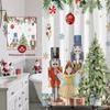 Cute Nutcrackers Xmas Balls Snowflake Shower Curtain With Winter Pine Design, Christmas Bathroom Decor For Festive Holiday Style