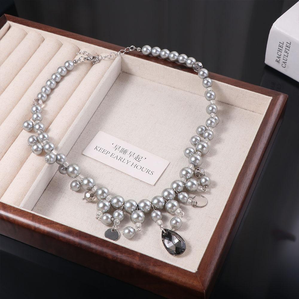 Fashion Water Drop Pendant Neckchain Grey Pearl Women's Clavicle Chain  Jewelry  Accessories