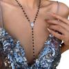 Versatile Long Necklace Crafted from Black Glass Beads and Colorful Accent for Office Wear and Social Gatherings