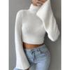 European and American Sexy Silm High Neck Short Crop Top Knitted Plush Sweater Top Female Knit Crop Sweater