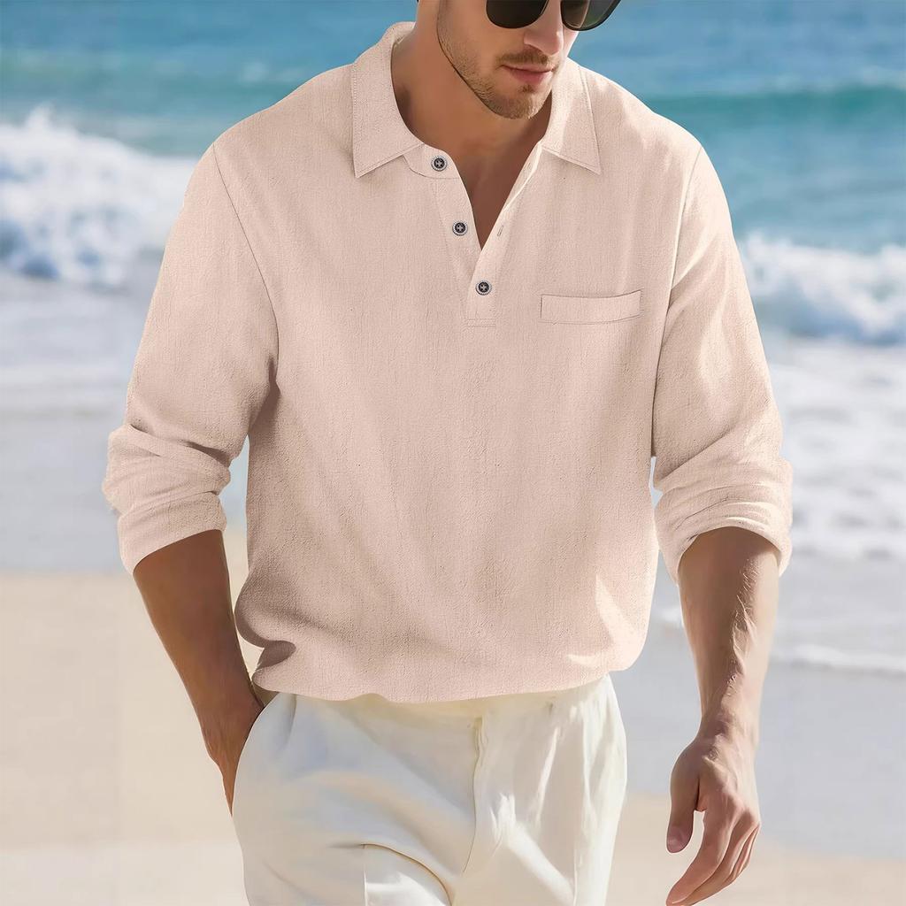 Camisa de Manga Larga para Hombre de Botones Sencillos con Cuello, Informal, Holgada, para Playa