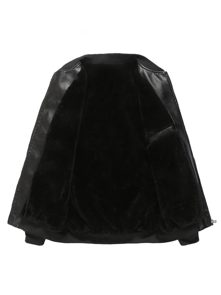 Luxe Relax Faux Leather Blouson Biker Casual Long Sleeve Winter Easy to Take Fits Any Body Relaxed Chest Size Men's Jacket, Outerwear, Oversized, Off,