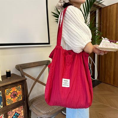 4 New Striped Drawstring Shoulder Bag Lazy Wind Tote Cloth Bag Large Capacity Commuter Bag Student Class Bag