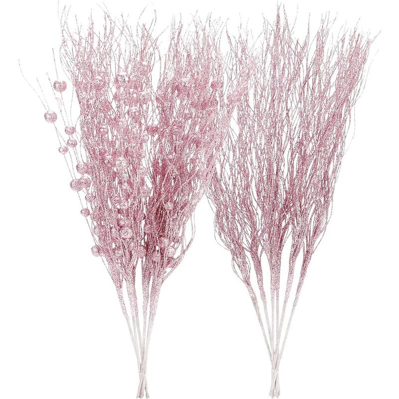 2Pcs Glitter Branches Christmas Tree Decoration Artificial Flowers for Home Fake Flowers Xmas Ornaments New Year Party Decortion