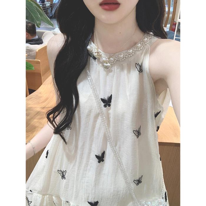 Towel embroidery first love sleeveless neck embroidery dress women s summer gentle wind temperament fairy beautiful long dress S