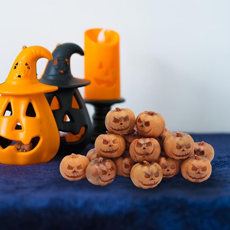 20pcs Miniature Resin Pumpkins And Skull For Decorating Halloweenparty Gifts Craft Diy 3d Home Horror Potted Plant Decoration