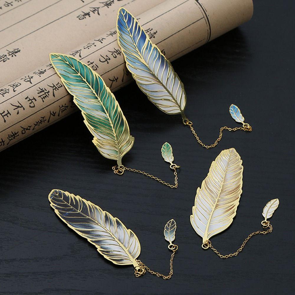 4Pcs Chinese Style Feather Shape Bookmark Creative Decorative Bookmark  Office Reading