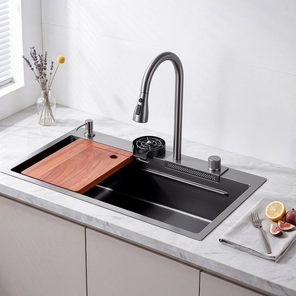 85cm Küchen-Einbau-Spülbecken mit einem Becken, Edelstahl-Einbau-Bauernhausbecken mit Rand & Zubehör, Haushalts-Spülbecken für Wohnmobile, Vorbereitung