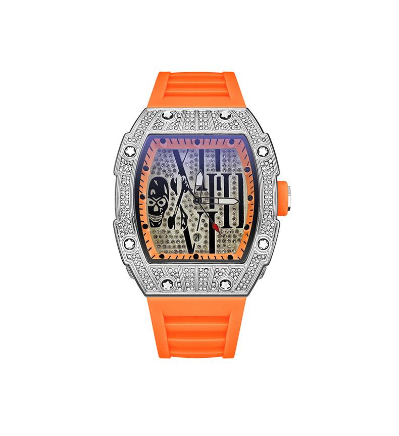 Barrel-Shaped Dial Full Diamond Watch Casual Calendar Quartz Watch