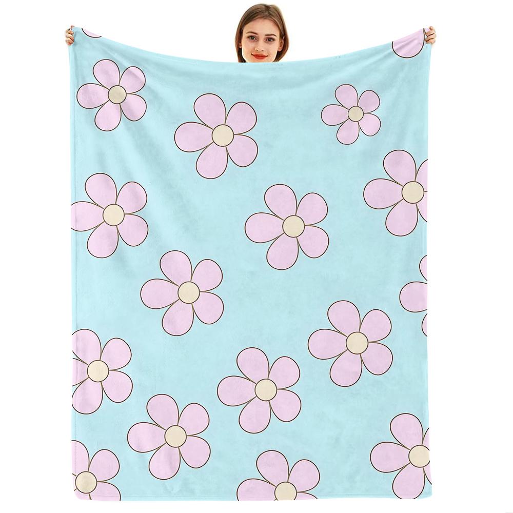 Pastel Ocean Creature Grid Soft Flannel Blanket Breathable Warm Throw for Office Car Sofa Kids Room Birthday Xmas Gift