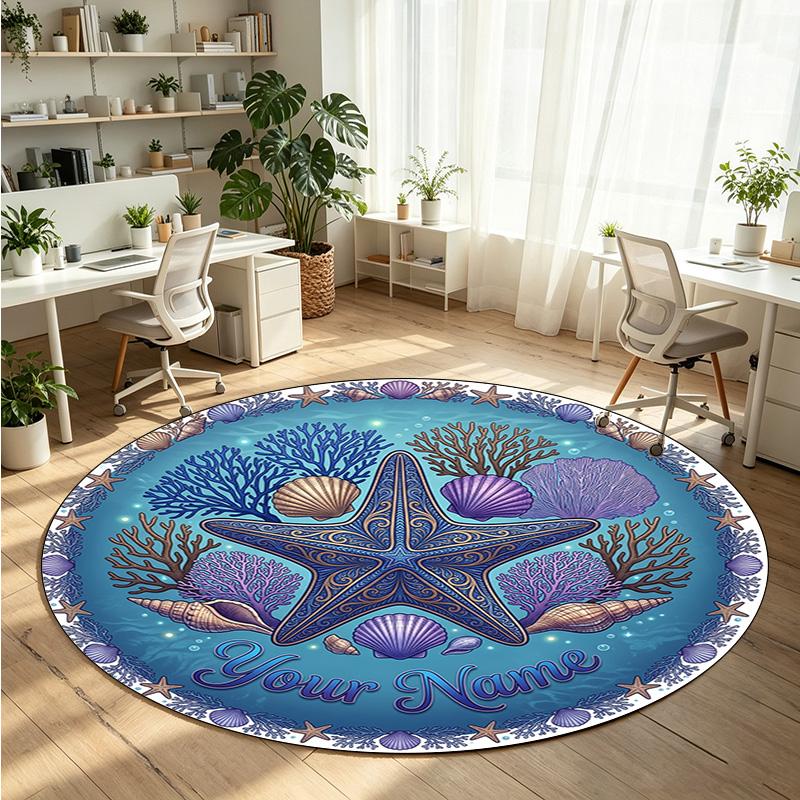 Ocean Sea (180) Theme Round Crystal Velvet Rug Custom Name Text Personalized Floor Mat Home Decor Non Slip Crystal Carpet