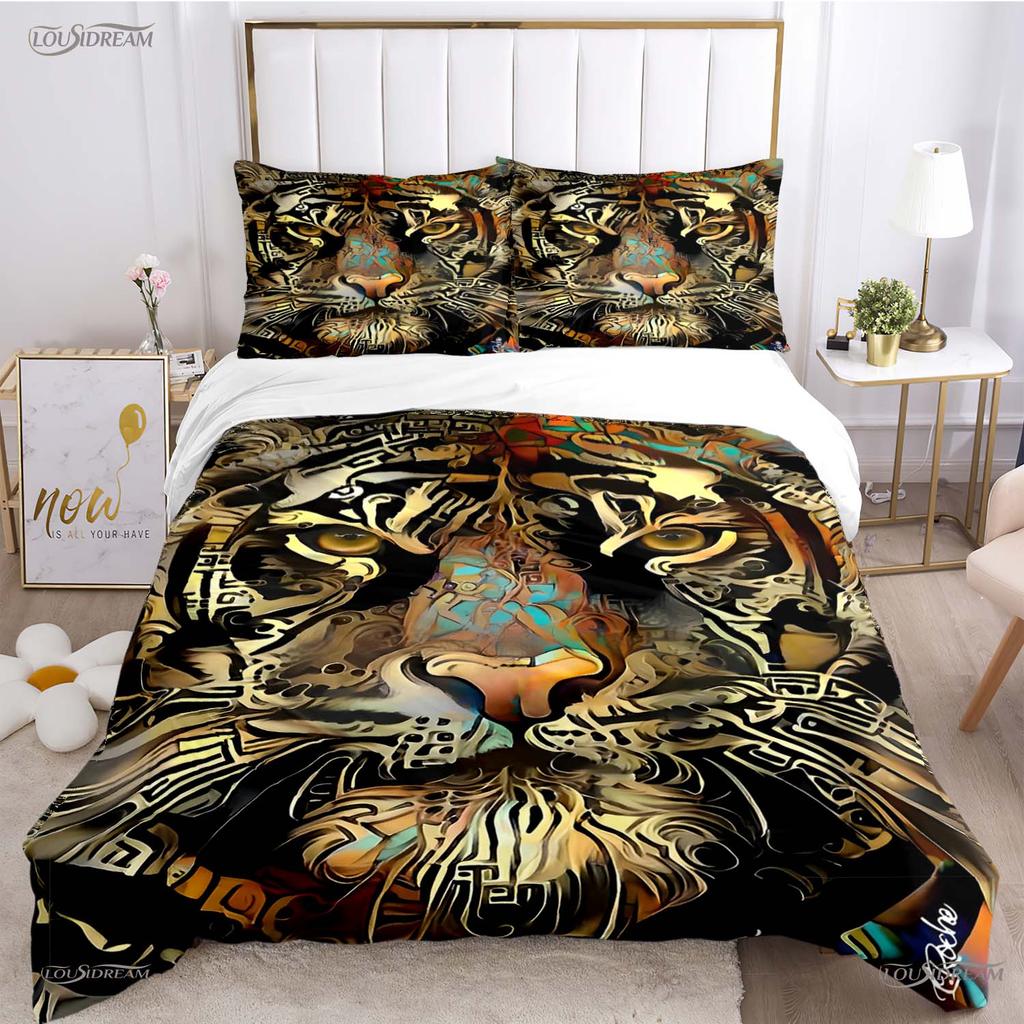 Fashion Dragon and Tiger Battle All Season Duvet Cover Bedding Sets Soft Quilt Cover and Pillowcases Single/Double/Queen/King