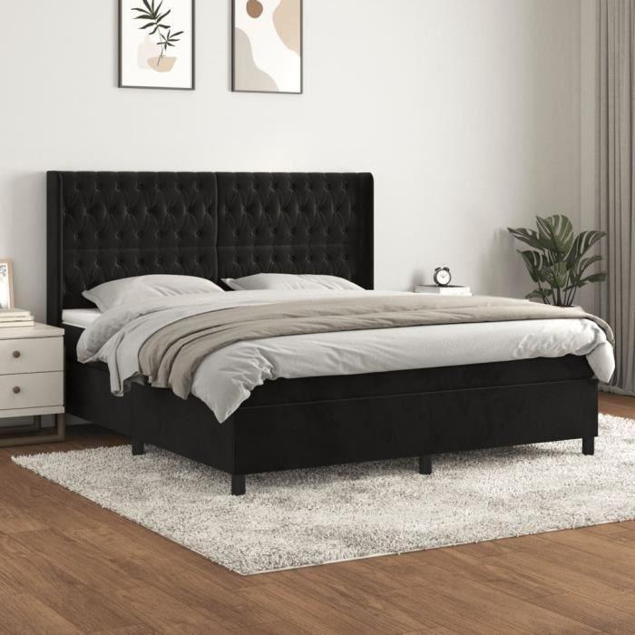 3132875 vidaXL Lit à sommier tapissier avec matelas Noir 180x200 cm Velours