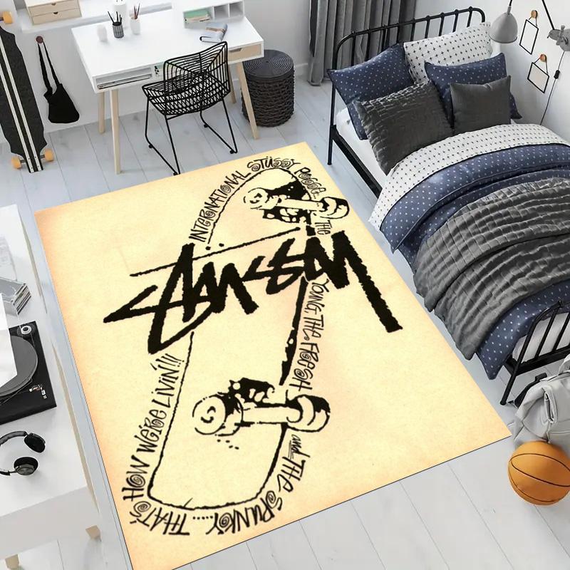 Vintage Beige Paper Skate Circle Text Signature Logo Area Rug Non Slip Mat, Retro Hand Drawn Street Graffiti Carpet for Bedroom Decor