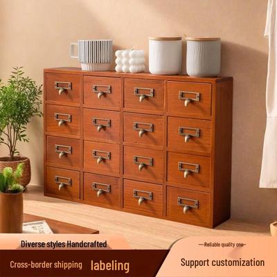 Large Solid Wood Desktop Storage Cabinet with Drawers - Multi-layer Retro Washi Tape Box for Bedroom or Office.
