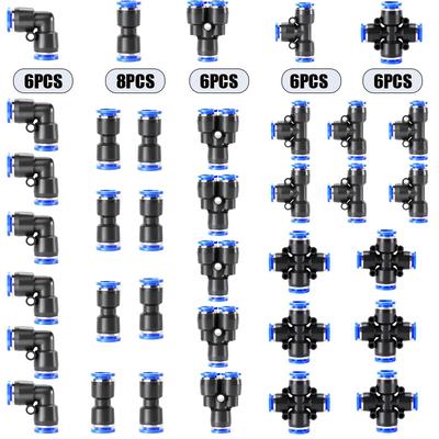 32PCS Pneumatic Fittings Kit 4mm 6mm 8mm 10mm Push To Connect Air Hose Connectors Straight Elbow Tee Y Splitter Quick Release Ventilation Valves 4