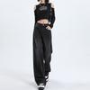 Black and gray high-waisted wide-leg jeans for women's spring, new loose and thin straight extended pants