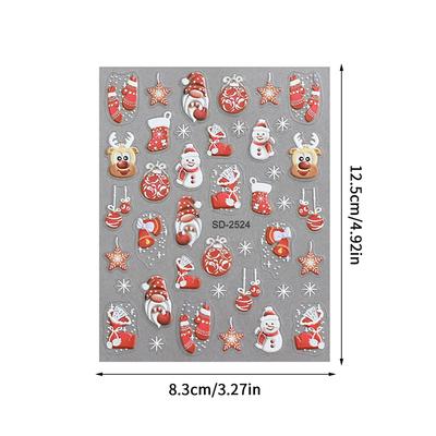 1 Blatt Relief Weihnachts-Nagelkunst-Sticker Weihnachtsbaum Elch Schneeflocken Nagelkunst-Sticker Weihnachten Maniküre Abziehbilder