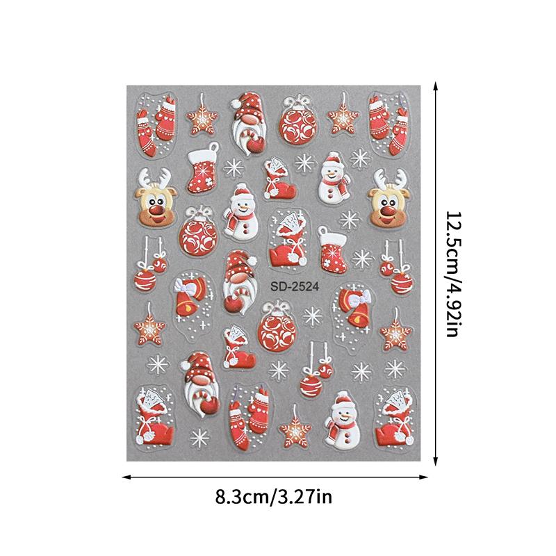 1 Sheet Relief Christmas Nail Art Sticker Christmas Tree Elk Snowflakes Nail Art Stickers Xmas Manicure Decals