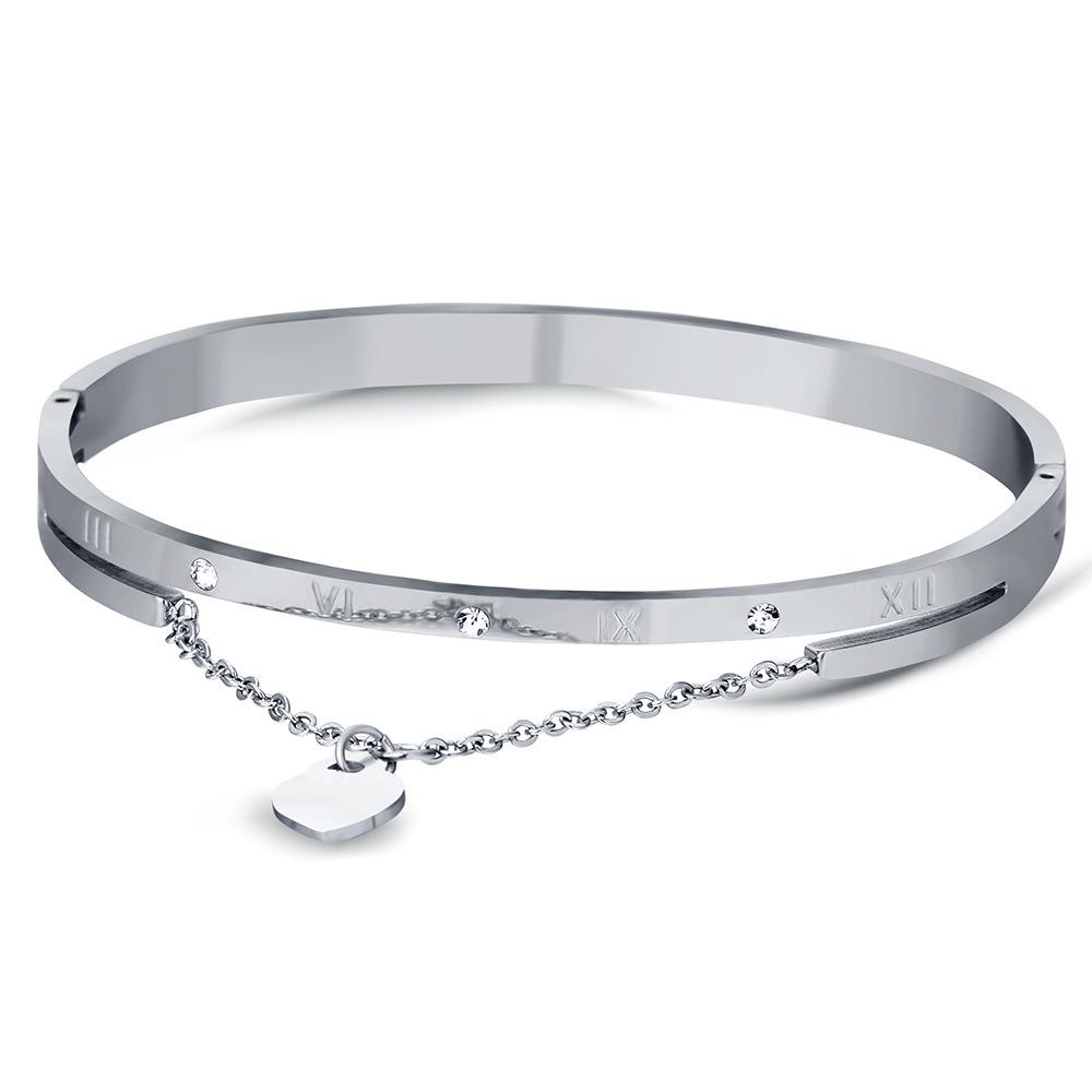 European & American Stylish 6MM Stainless Steel Heart Rhinestone Long Chain Bracelet Bangle for Women