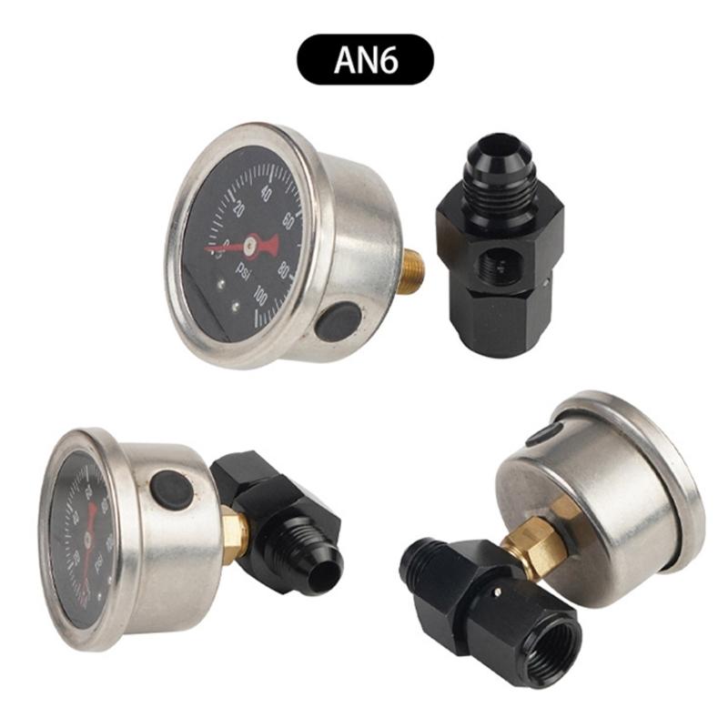Fuel Pressure Gauge with 4AN Fuel Pressure Take Off Fitting, 0-100Psi, 1-1/2" Black Dial, 1/8"NPT Center Back Mount