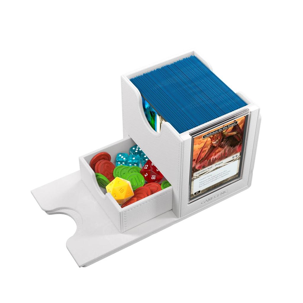 Gamegenic Sidekick Pro XL Convertible Premium Deck Box with Secure Card Card Display Top and Extra Token Magnetic White 100+ - Storage, UV-Resistant