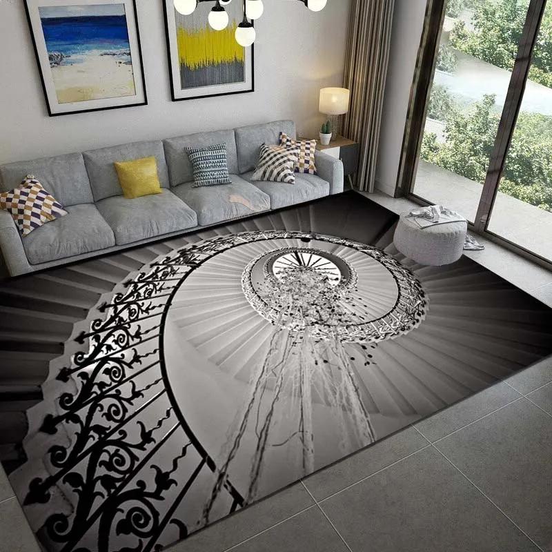 3D rotierende Treppenillusion Teppich für Wohnzimmer Bereichsteppich Schlafzimmer Heimdekoration Nachttisch Rutschfeste Fußmatte Waschbar