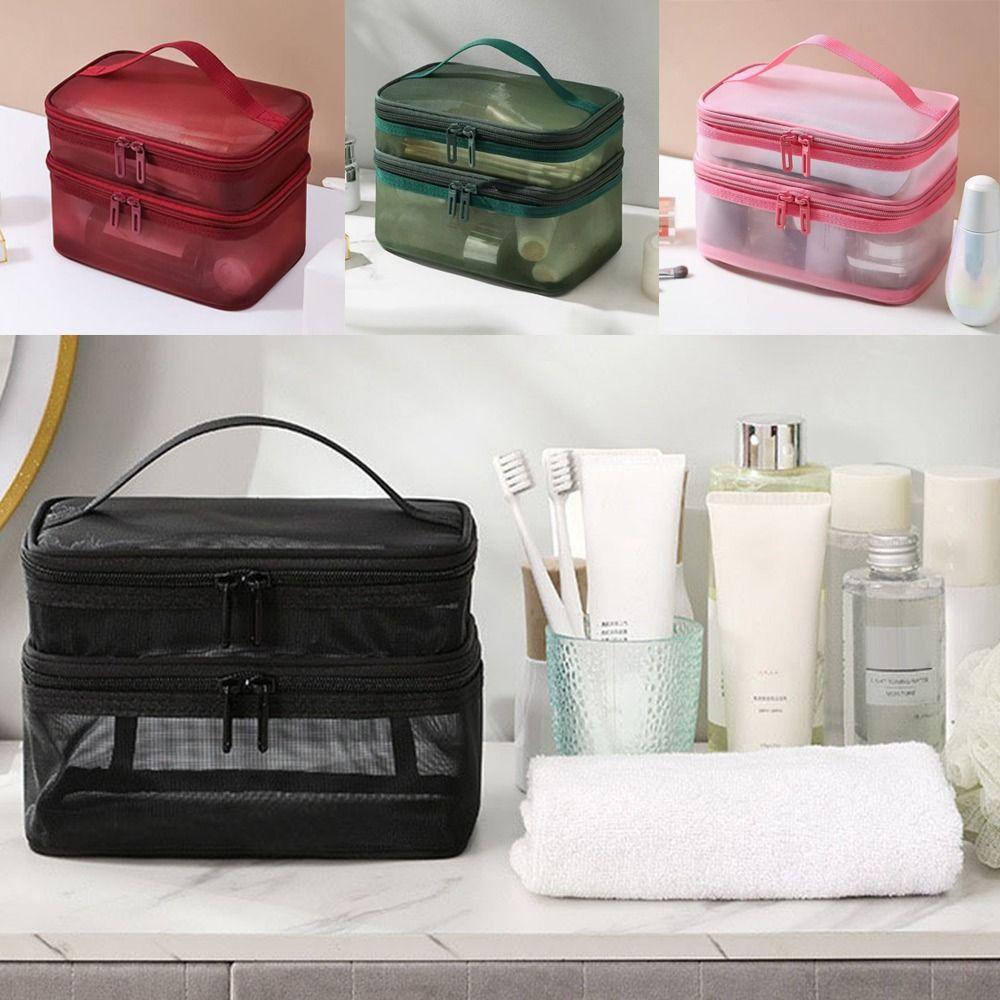 Transparent Mesh Travel Cosmetic Bag Storage 2/3 layer Makeup Organizer Bag Large Capacity Makeup Case Toiletries Organization