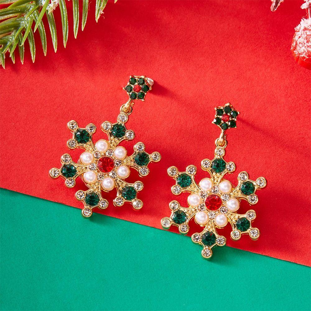 Crystal Zircon Pearl Christmas Stud Earrings Snowflake Long Tassel Earring  Party Accessories