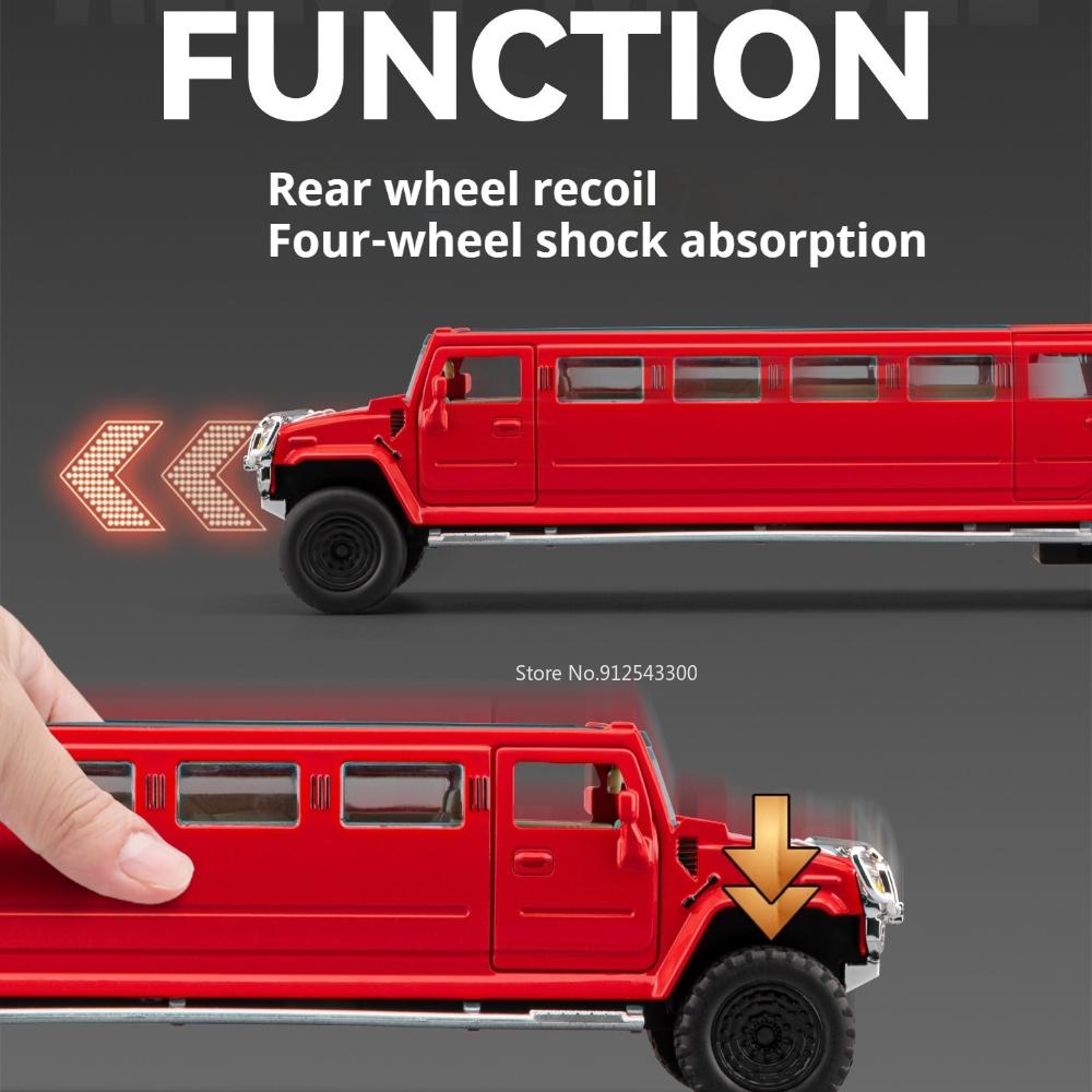 Scale 1:32 H2 Car Model Toy Doors Opened Pull Back High Simulation Sound Light Miniature Models Toys Hooby Gifts for Kids