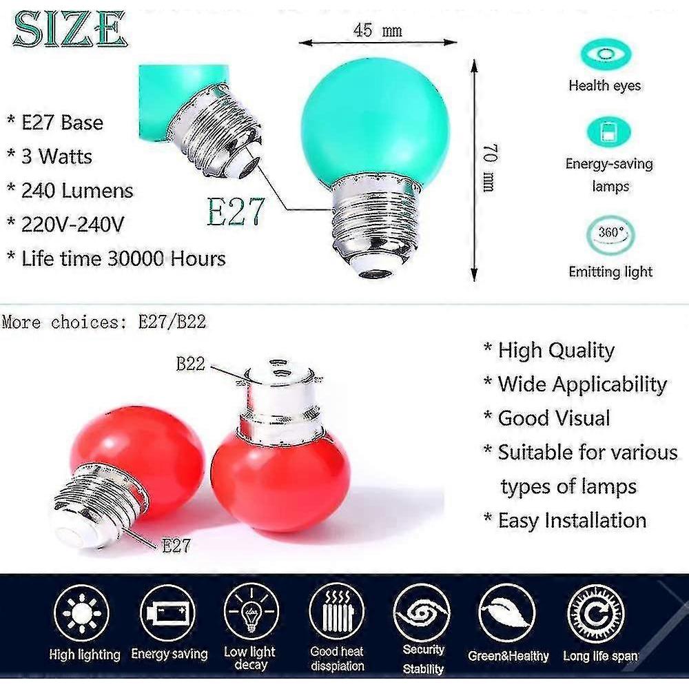 Kolorowe żarówki LED E27 3W=30W Dekoracyjne i Projektowe Światło 240 Lumenów AC220V-240V Lampa Dekoracyjna Mieszane Kolory Czerwony Żółty Niebieski Zielony - Opakowanie 40 szt. - R