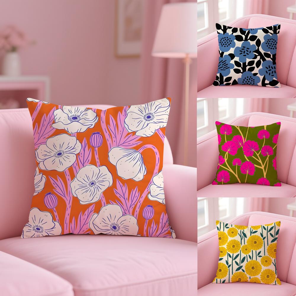 Flower Design Cushion Cover Soft Short Plush Double-Sided Printing Home Decor Machine Washable Pillow Case Gift