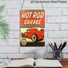 2D Flat, 1pc Vintage Hot Rod Garage Metal Sign - 8x12 Inch Retro 1950s Style Classic Hot Rod Car & Checkered Racing Design - Durable Aluminum Wall