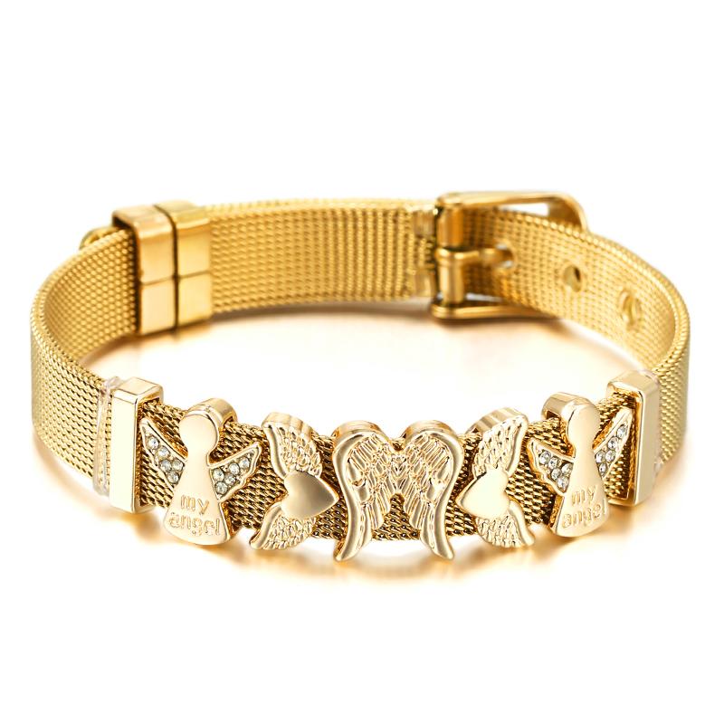 Fashion Stainless Steel Mesh Bracelets For Women Girls Original Charm Watch Belt Bracelet Angel Beads Bangle Gift