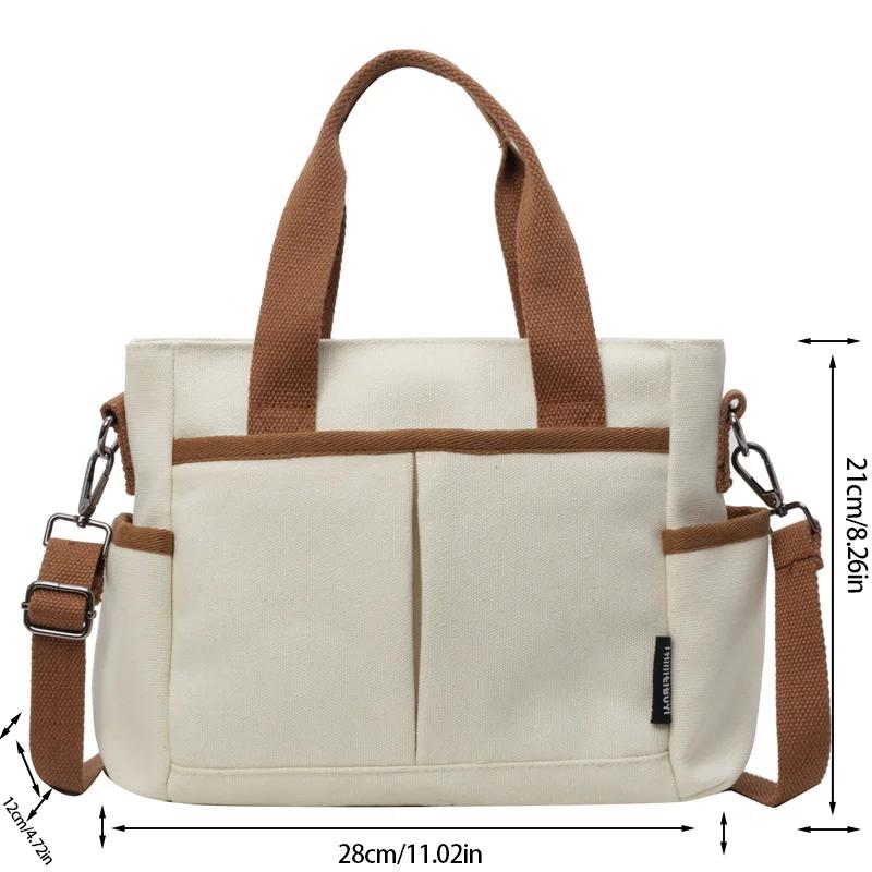 Multiple Pockets Women's Canvas Bag Tote Shoulder Bag Large Capacity Casual Handbag For Female