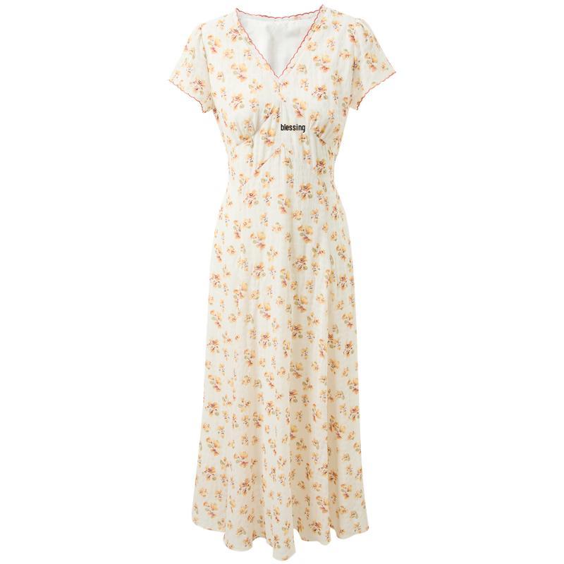Sancai 2026 Summer Floral V-Neck A-Line Long Dress XL