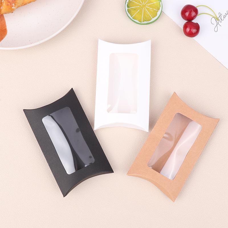 50Pcs Kraft Paper Pillow Box With Clear Window Candy Packaging Box For Birthday Parties Baby Showers And Wedding Party