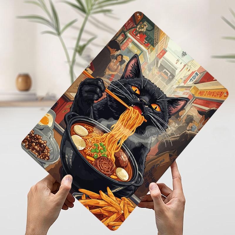 

Black Cat Eating Noodles in Street Tinplate Poster Customized Wall Art Vintage Retro Metal Signs for Coffee Bar Accessories Home 20x30cm（7.8x11.8inch）