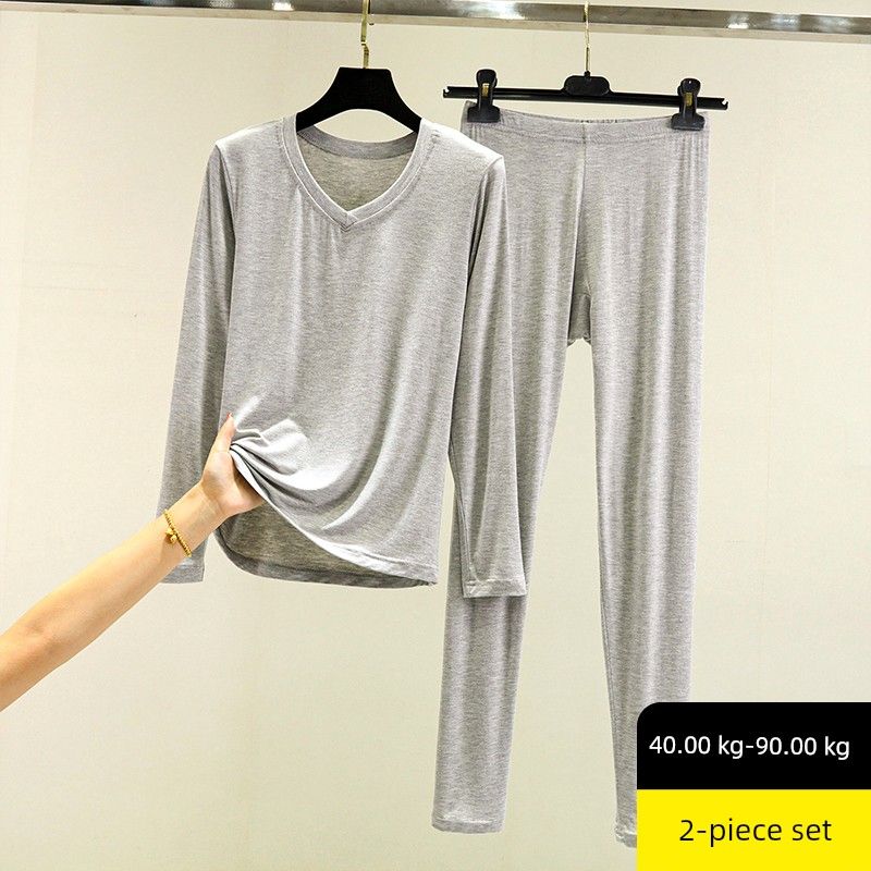 Modal Autumn Suit Women's Spring & Fall Thin Plus Size Pure Color Long Sleeves T-Shirt Inner Wear Tight Thermal Top Thermal Pants