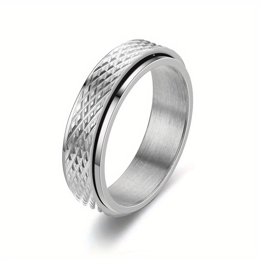 1Pc Fashion Fashion Stripe Rotatable Titanium Steel Ring Daily Wear | As A Gift
