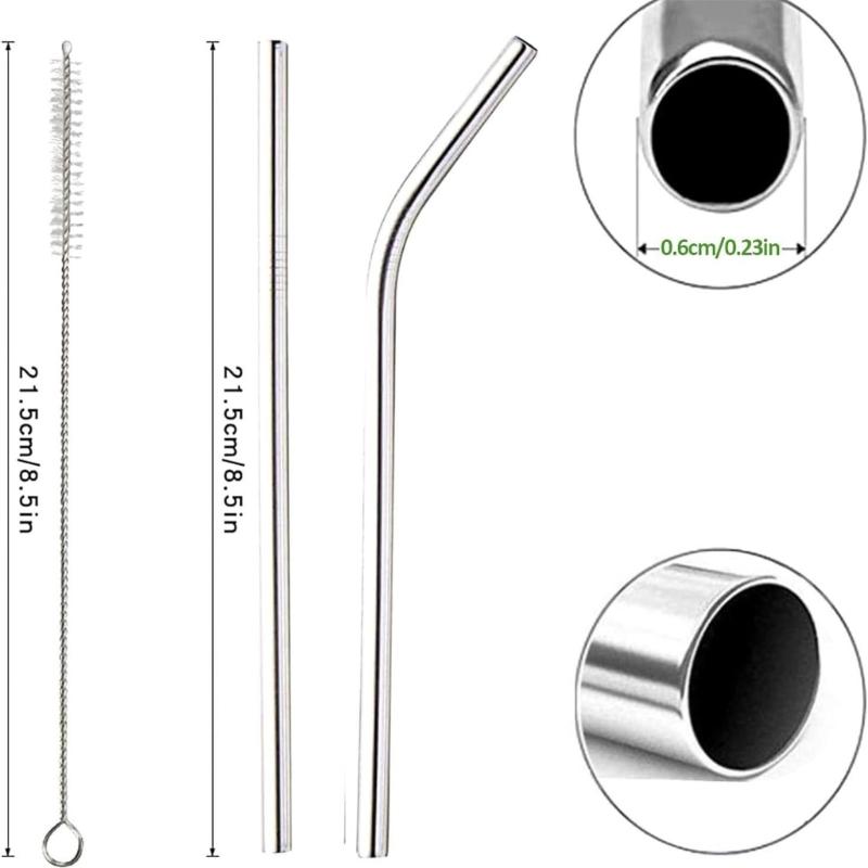 Reusable Stainless Steel Straight or Bent Straw Universals For Coffee Cups Mugs Safe For Kids Adults Easy To Clean