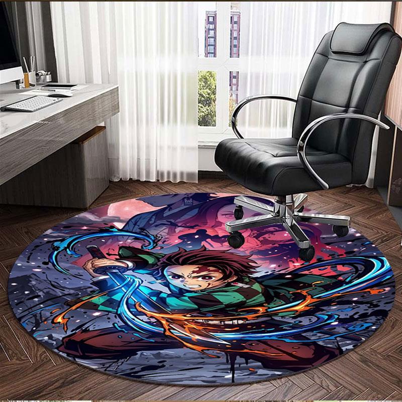 Demon Slayer Print Round Rug, Washable Floor Carpet, For Entryway Dorm Laundry Room Office Study, Home Decor Birthday Christmas Gift